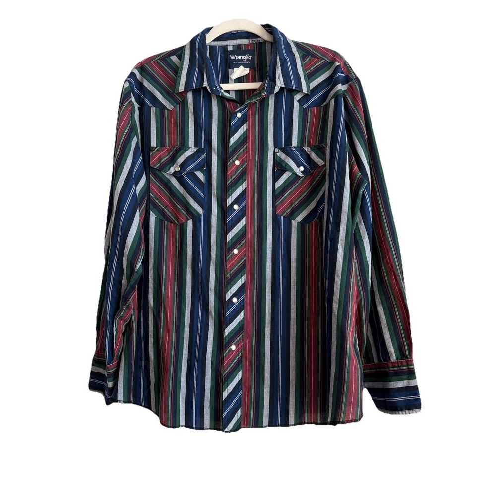 Wrangler Vintage Western Shirt Pearl Snap Button Up Long Sleeve Shirt Men's XL
